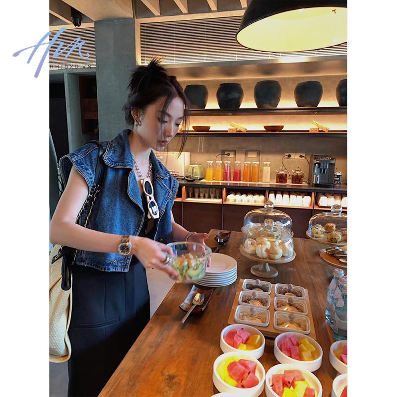 Áo Khoác Denim Không Tay Dáng Rộng Phối Khóa Kéo Phong Cách Thời Trang Retro Mỹ Hàng Mới 2022