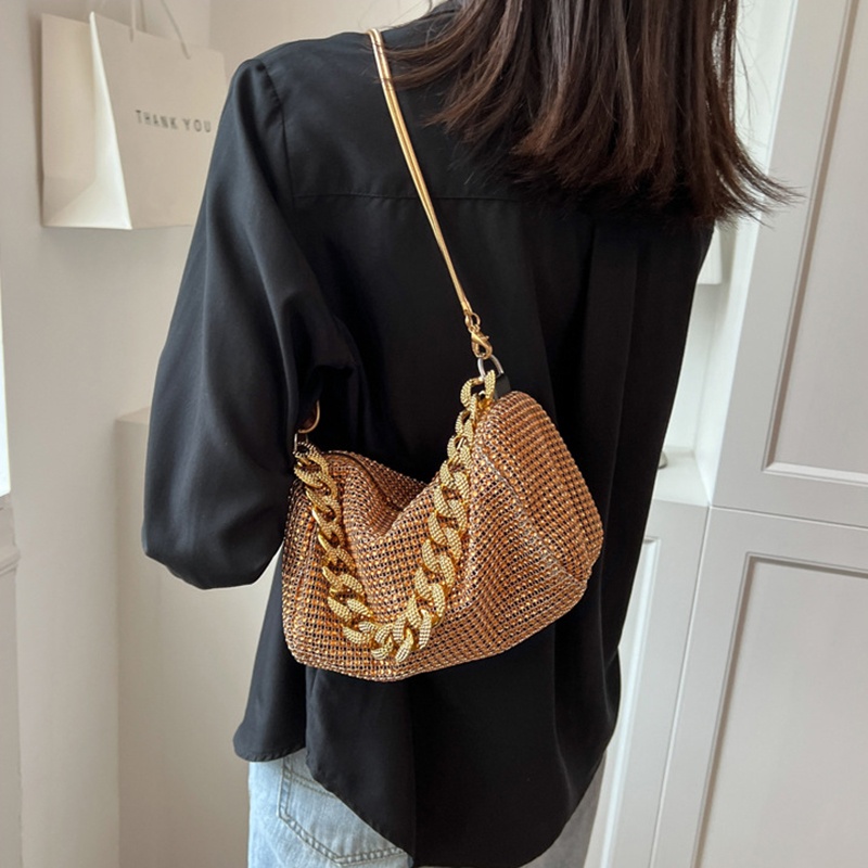 IELGY Túi Đeo Vai Đính Đá Phối Dây Xích Thời Trang Cho Nữ