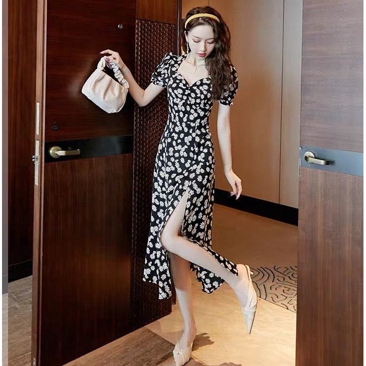 Đầm Dài Tay Phồng In Họa Tiết Hoa Cúc Thời Trang Mùa Hè 2022