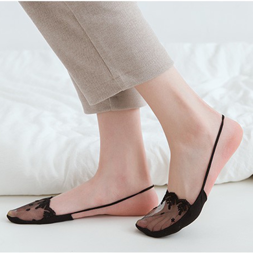 Vớ Thuyền Cao Gót Vải Ren Màu Trơn Thoáng Khí Thời Trang Mùa Hè Cho Nữ