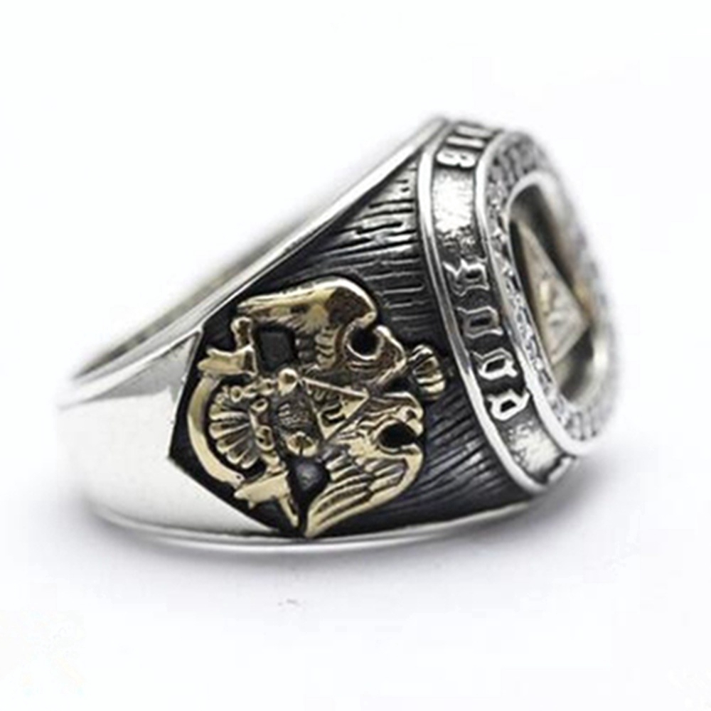 Retro Punk Pria Terukir Mata Allah Membuka Perhiasan Batu Cincin Pribadi Bersepeda CZ