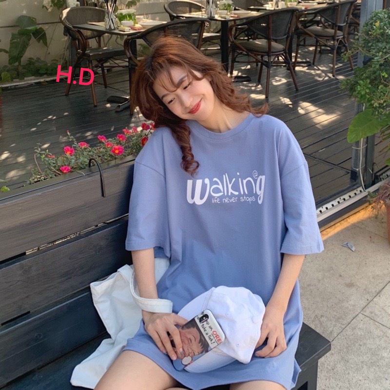 Áo tay lỡ walking unisex 🌸 Áo phông cộc tay dáng suông , oversize in hình nổi bật, họa tiết cá tính HOT 🌸
