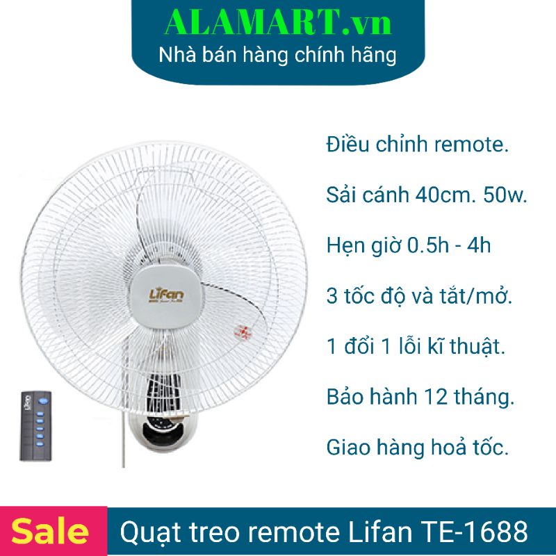 Quạt treo tường remote Lifan TE-1688