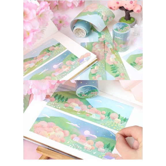 Cuộn 3m washi tape phong cảnh annime thơ mộng SOCO MINI, dùng trang trí sổ tay nhật kí, sổ tay journal, scrapbook xinh