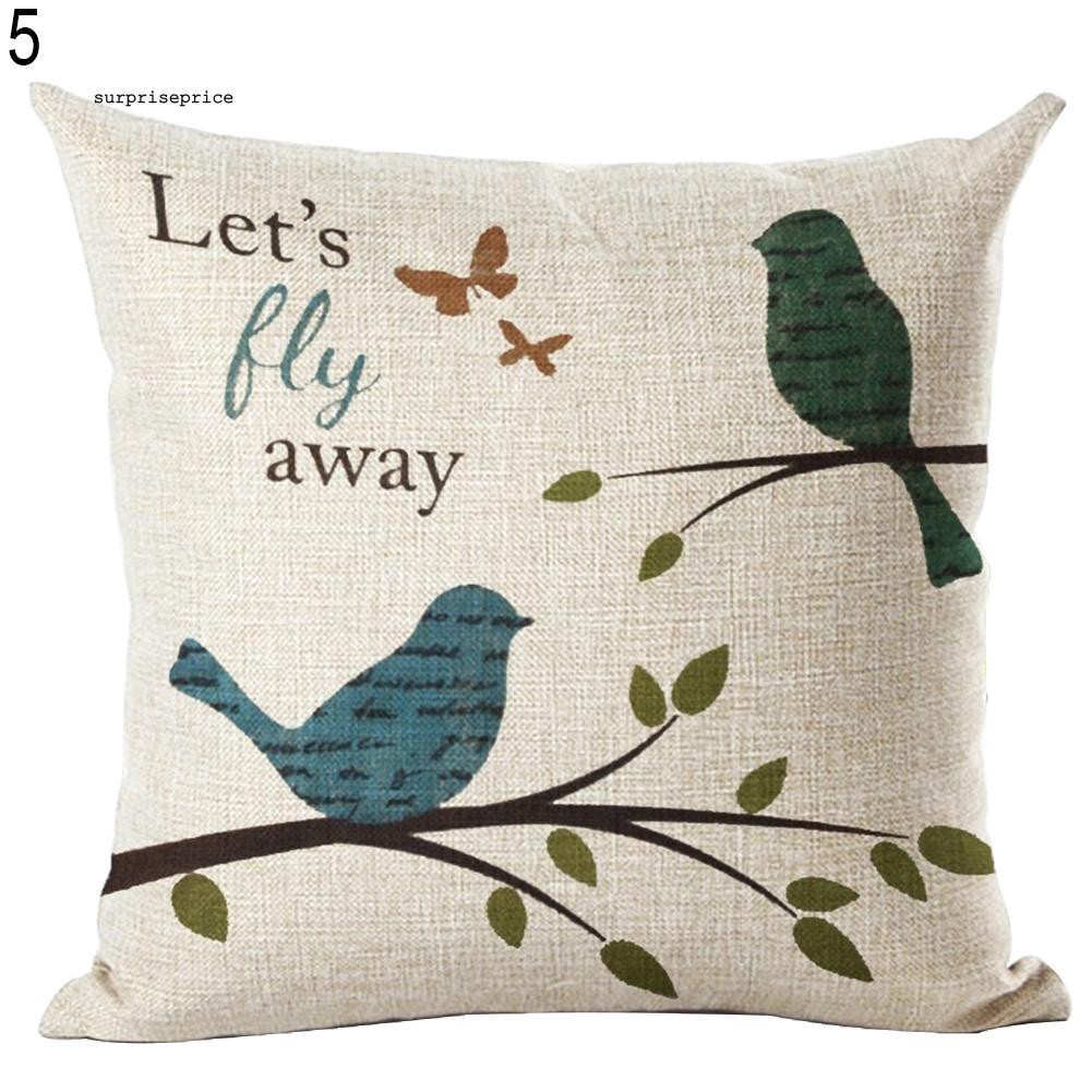 Bao bọc gối trang trí hình vuông in hình chú chim đáng yêu