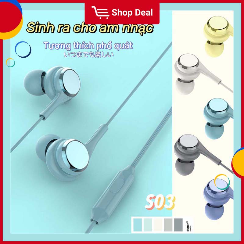 Tai nghe nhét tai S03 đầu cắm 3.5mm âm thanh nổi tích hợp micro tiện dụng