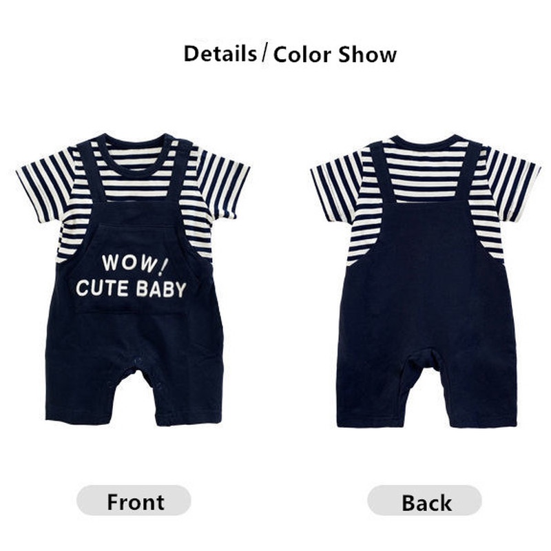 Bộ Áo Liền Quần Ngắn Tay Họa Tiết Kẻ Sọc Dễ Thương Thời Trang Mùa Hè Cho Trẻ Sơ Sinh