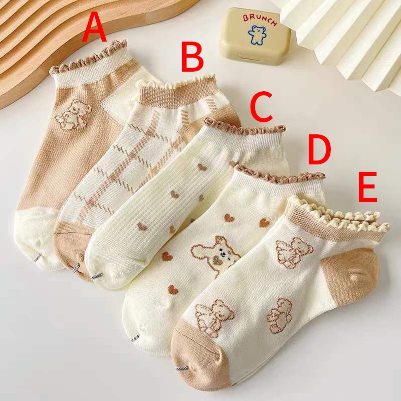 Vớ cotton Cổ Ngắn Mỏng In Họa Tiết Gấu Dễ Thương Phong Cách Nhật Hàn Thời Trang Mùa Hè Cho Nữ