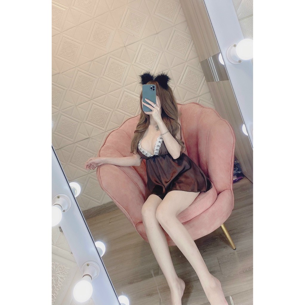 Sét bộ đồ ngủ 2 dây viền ren cực sexy , chất phi bóng mềm mịn (ảnh thật )