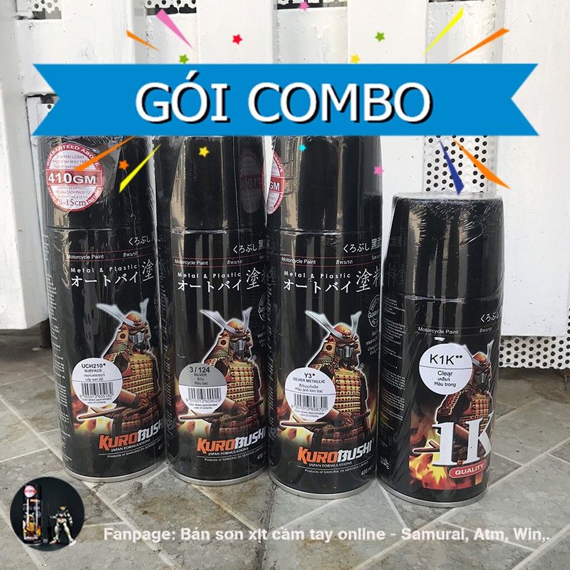 Combo Sơn mâm màu bạc Samurai Gồm Lót UCH210 - Nền bạc 124 - Màu bạc Y3 - Bóng K1K**