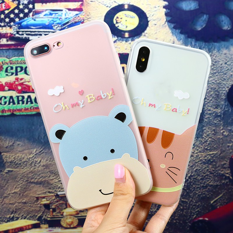 Ốp lưng silicone mềm hoạ tiết mèo / hà mã xinh xắn cho iPhone từ 6-XSMAX a40