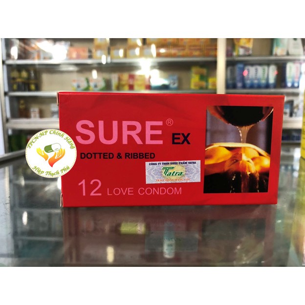 Bao Cao Su Sure Đỏ Hộp 12 Cái- Bao siêu mỏng,gân gai cho cảm giác như thật