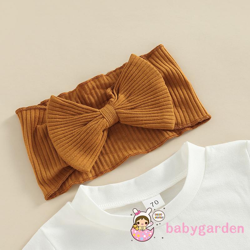 Bộ Áo Thun Tay Ngắn In Chữ + Quần Short Caro + Băng Đô Thời Trang Dành Cho Bé Gái 0-24 Tháng Tuổi