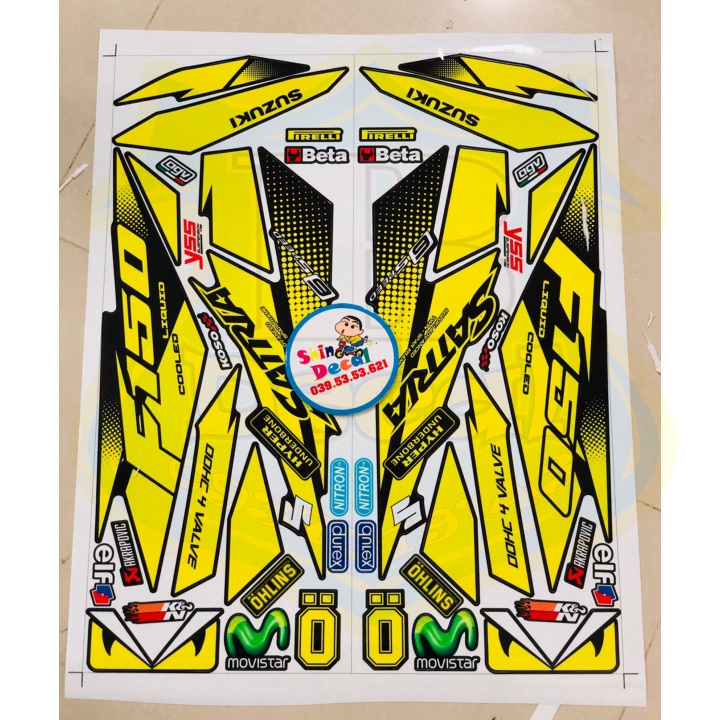 ( Quí khách vui lòng mang ra tiệm cho thợ dán ) Tem Satria fi vàng đen