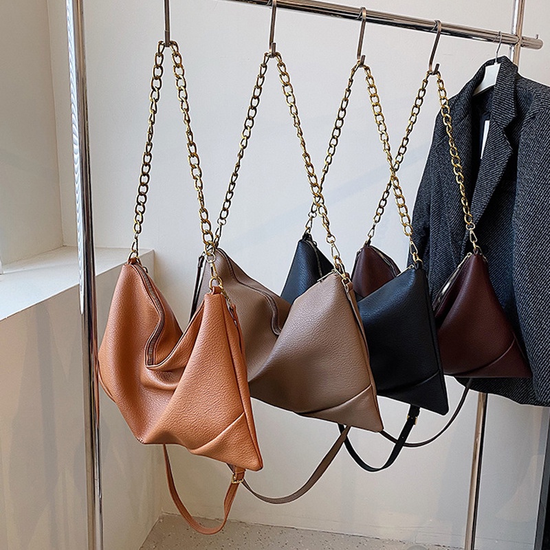 Túi Xách Đeo Vai Cỡ Lớn Phối Dây Xích Phong Cách Hàn Quốc Dành Cho Nữ