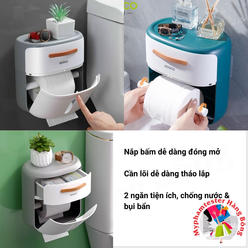 Hộp đựng giấy vệ sinh 2 ngăn có cần giữ lõi giấy ECOCO mã 2213