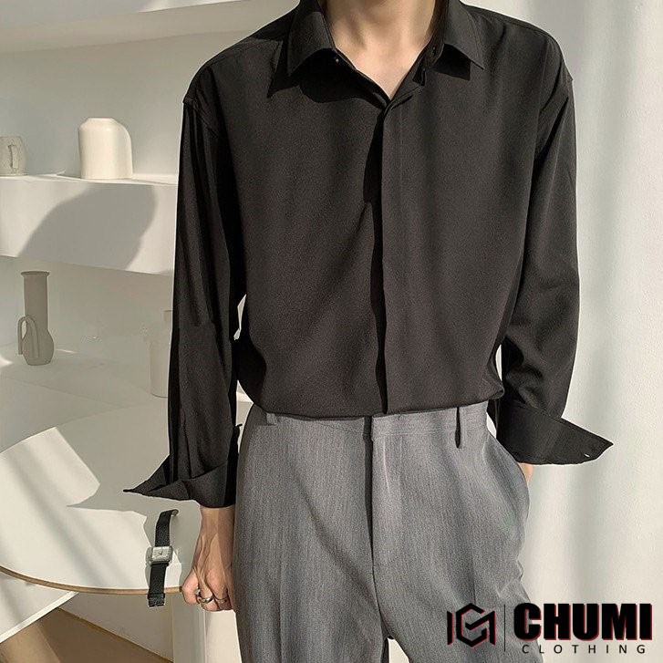 Áo sơ mi nam CHUMI dáng basic nam Nữ tay dài form rộng phong cách hàn quốc asm41