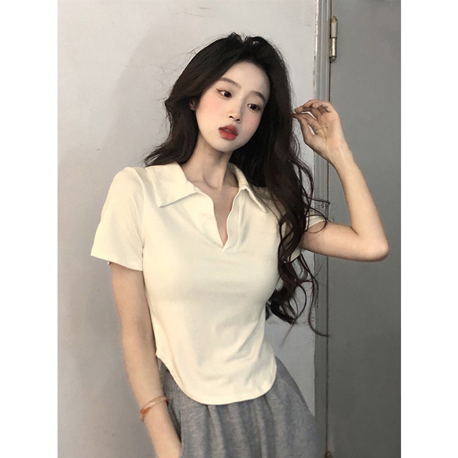 Áo croptop ZHELIHANGFEI cổ polo tay ngắn thiết kế độc đáo thời trang quyến rũ dành cho nữ