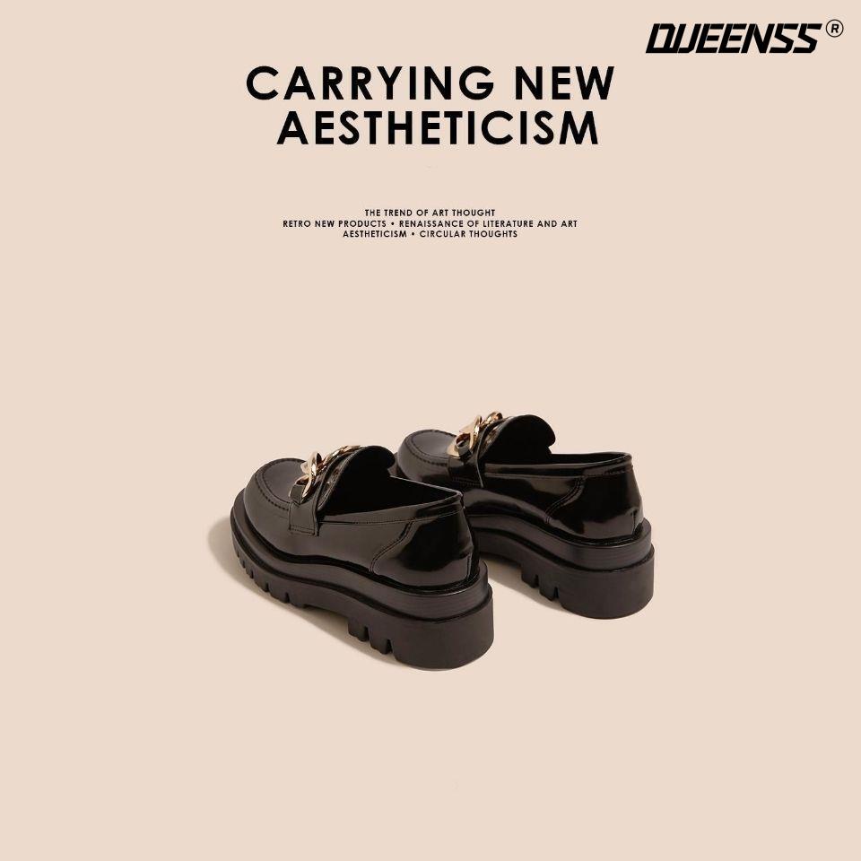 Giày Da Mũi Tròn Đế Dày Phong Cách Anh Quốc 2022 Cá Tính Cho Nữ