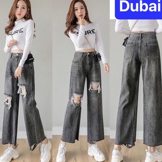 QUẦN BAGGY JEAN NỮ CẠP RÁCH ỐNG SUÔNG RỘNG LOE LƯNG CAO NÂNG MÔNG CAO CẤP XÁM TRO CAO CẤP XỊN SÒ 102 - DUBAI FASHION