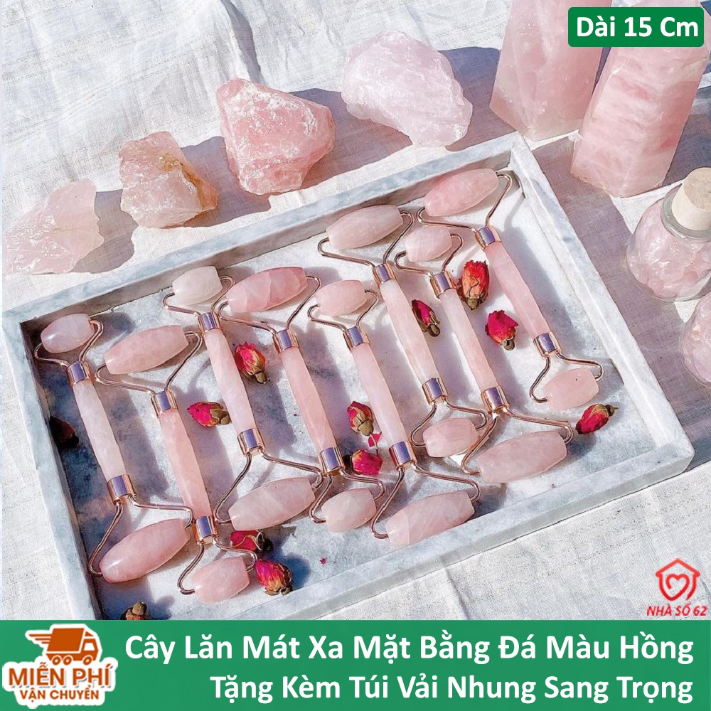 Cây Mát Xa Lăn Mặt 2 Đầu Bằng Đá Hồng