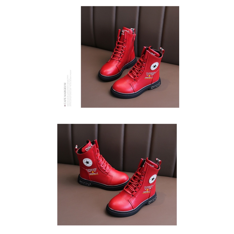 Giày trẻ em cổ cao da mềm êm chân bé trai bé gái sành điệu size 27-38 màu Đen Đỏ Bốt cho bé gái bé trai thời trang 2022