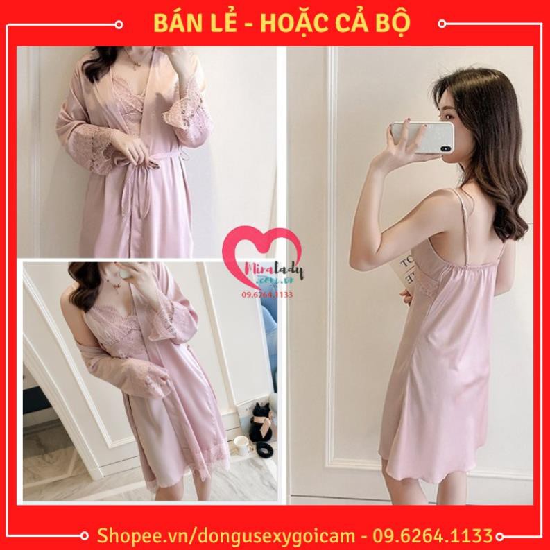 Váy Ngủ Hai Dây Lụa Satin Sexy Có Mút Ngực Cao Cấp Đầm Váy Mặc Nhà Gợi Cảm Quyến Rũ -Kèm Áo Choàng Ngủ Lụa Có Bán Lẻ ་