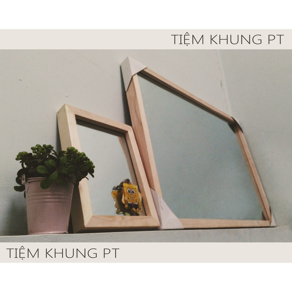 Gương gỗ A2 40x60 cm - Khung hình gỗ thông mặt kính - Gương treo tường viền gỗ đẹp - Mirror Frames Tiệm Khung PT