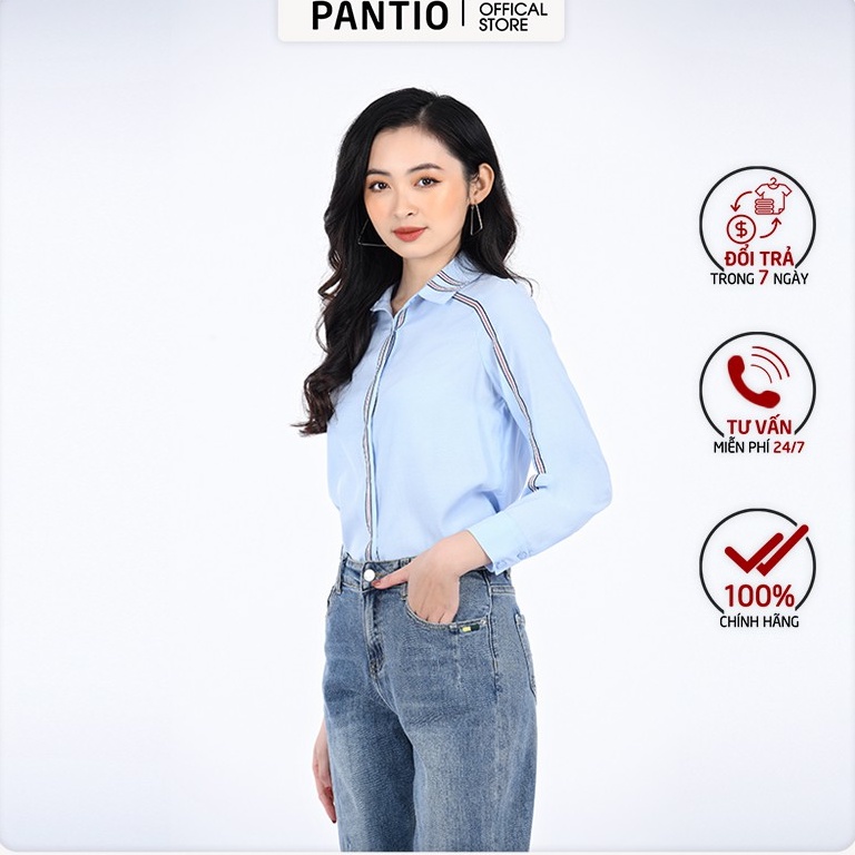 Áo sơ mi nữ cổ đức chất liệu thô lanh, dáng suông dài tay FAS92812 - PANTIO