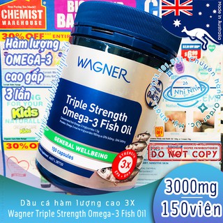 🐟CÓ BILL ÚC🐟 Dầu cá Wagner 3000mg 🐟 150 viên 🐟 Wagner Triple Strength Omega-3 Fish Oil 🐟 Chuẩn Chemist Warehouse
