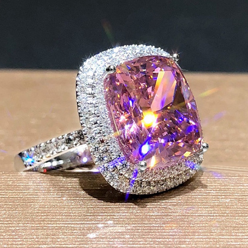 Nhẫn kết hôn đính đá zircon màu hồng thời trang dành cho nữ