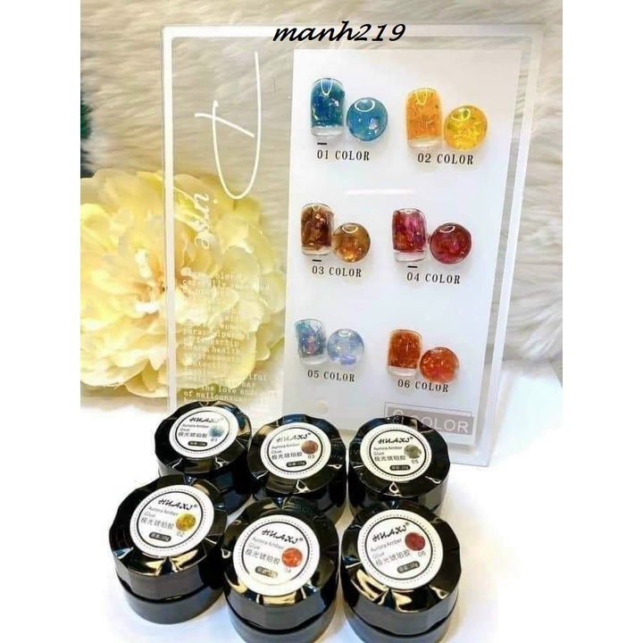 Set Nhũ Hổ phách, Khổng Tước 6 Hũ Huaxi Siêu Sáng Nail [ Tặng Bảng Màu ] manh219