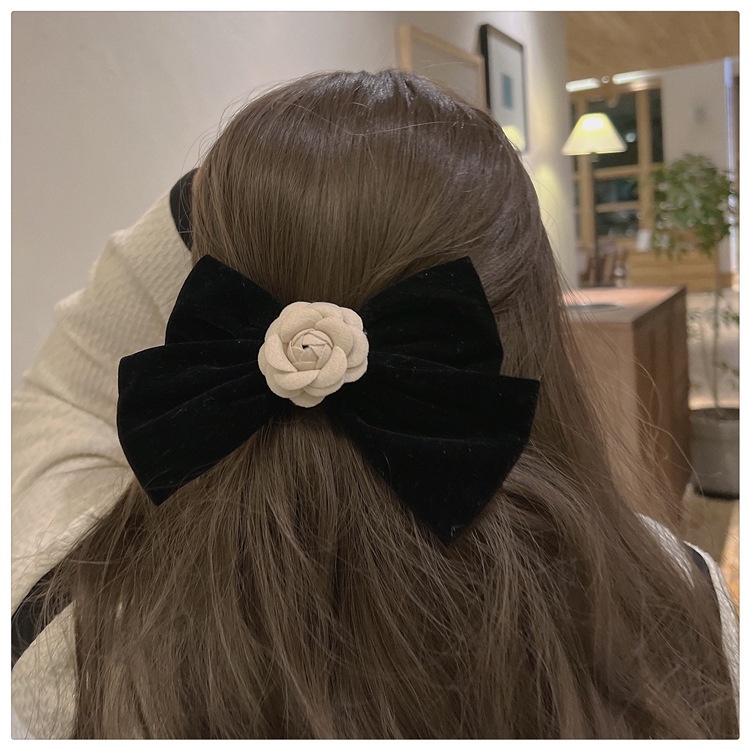 Kẹp Tóc Hình Nơ Màu Đen Phong Cách Hàn Quốc Cổ Điển Thời Trang Cho Nữ