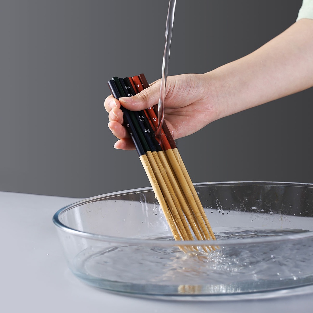 Bộ 5 đôi đũa tre chống trượt họa tiết sang trọng đẹp mắt