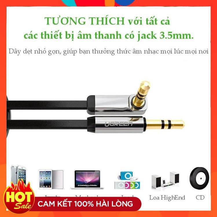 [Chính Hãng] Cáp Loa 2 đầu 3.5mm dài 1.5m đầu bẻ góc 90 độ màu đen Ugreen 10598 - Bảo hành 18 tháng chính hãng