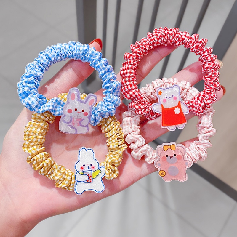 Set 5 dây buộc tóc co giãn họa tiết hoạt hình dễ thương cho bé gái