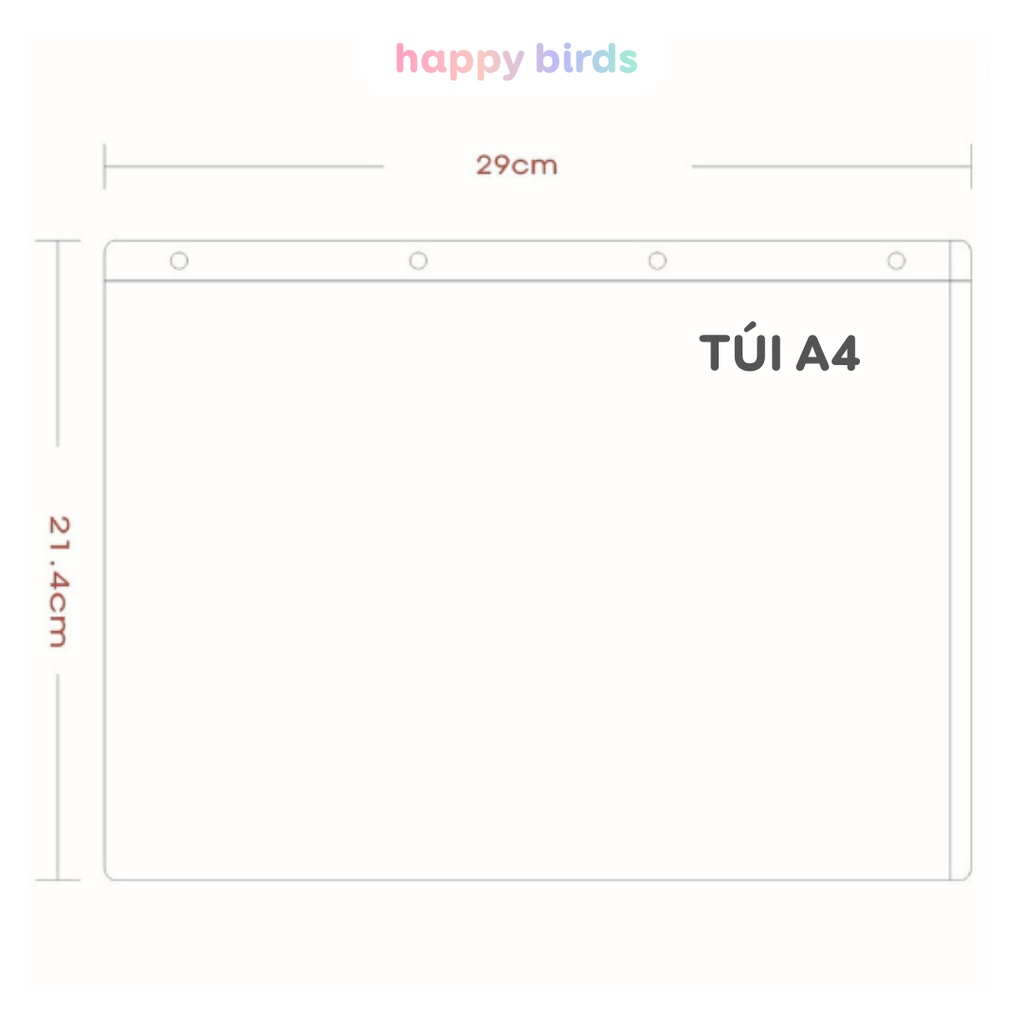 Túi sổ còng phân trang túi gắn sổ A5 A6 A7 B5 A4 trong suốt đựng ảnh, card, giấy tờ, sticker, thước bút HappyBirds