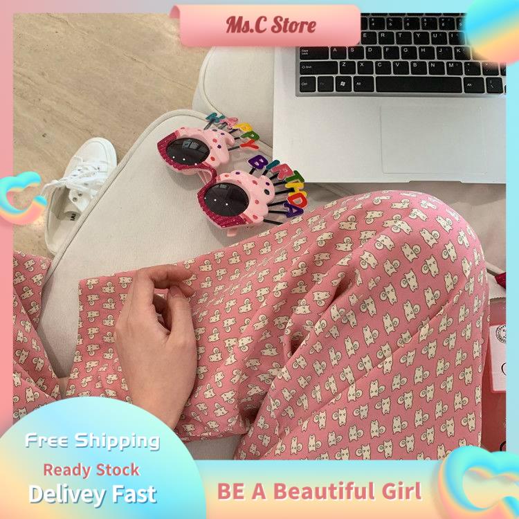 Ms.C💘 Quần dài mặc ở nhà in hình họa tiết hoạt hình thời trang mùa hè | BigBuy360 - bigbuy360.vn