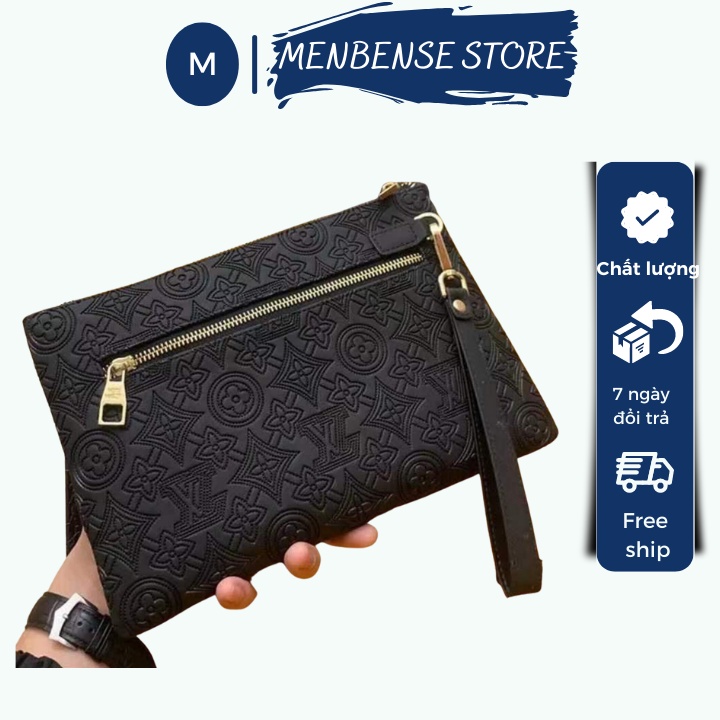 Clutch Da ,Tap Cầm Tay Nam Sang Chảnh Màu Xanh Họa Tiết Đen Thương Hiệu Nổi Tiếng MENBENSE