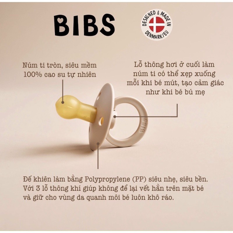 Ti giả BIBS [CAM KẾT CHÍNH HÃNG] Nhập Khẩu Đan Mạch ,Ti Ngậm Chỉnh Nha Cho Bé (Tặng Kèm Nắp Trứng, Bảng Màu Mới)