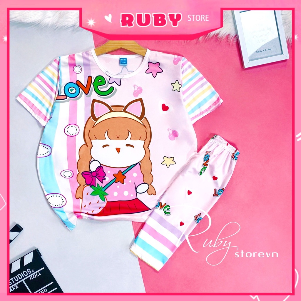 Đồ bộ thun QUẦN LỬNG mẹ và bé mặc nhà size đến 70kg chất thun mềm mát in hình hoạt hình chibi dễ thương DBRBL FULL SIZE