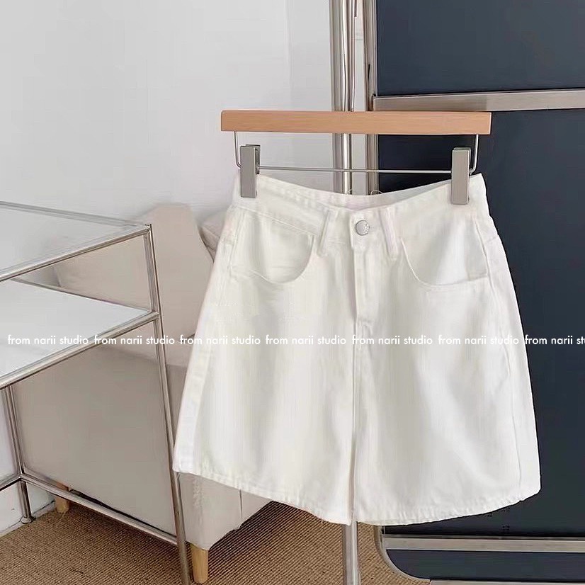 Quần jean ngố nữ màu trắng NARII quần short kaki hàn quốc cạp cao