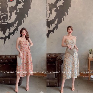 Váy 2 dây hoa nhí rúm ngực rúm ngực dk38