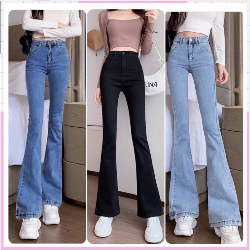 Quần bò jean nữ ống loe đứng co giãn jeans cạp cao cao cấp Hottrend 2022