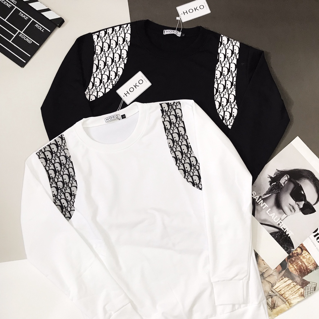 Áo nỉ nam💞𝐅𝐑𝐄𝐄𝐒𝐇𝐈𝐏💞 Áo dài tay phối họa tiết Dior,Áo Thu Đông Nam mẫu mới 2022