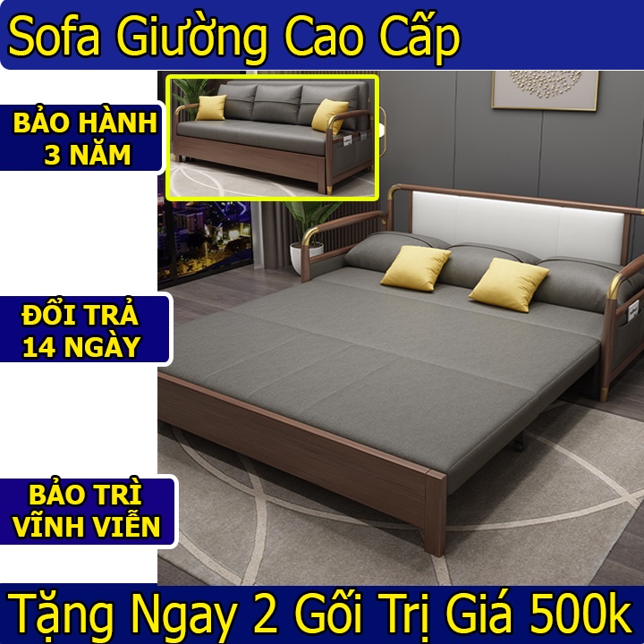 [Free Ship] Giường Sofa Cao Cấp Tay Gỗ Tự Nhiên Khung Thép,Sofa giường thông minh đa năng gấp gọn thành ghế