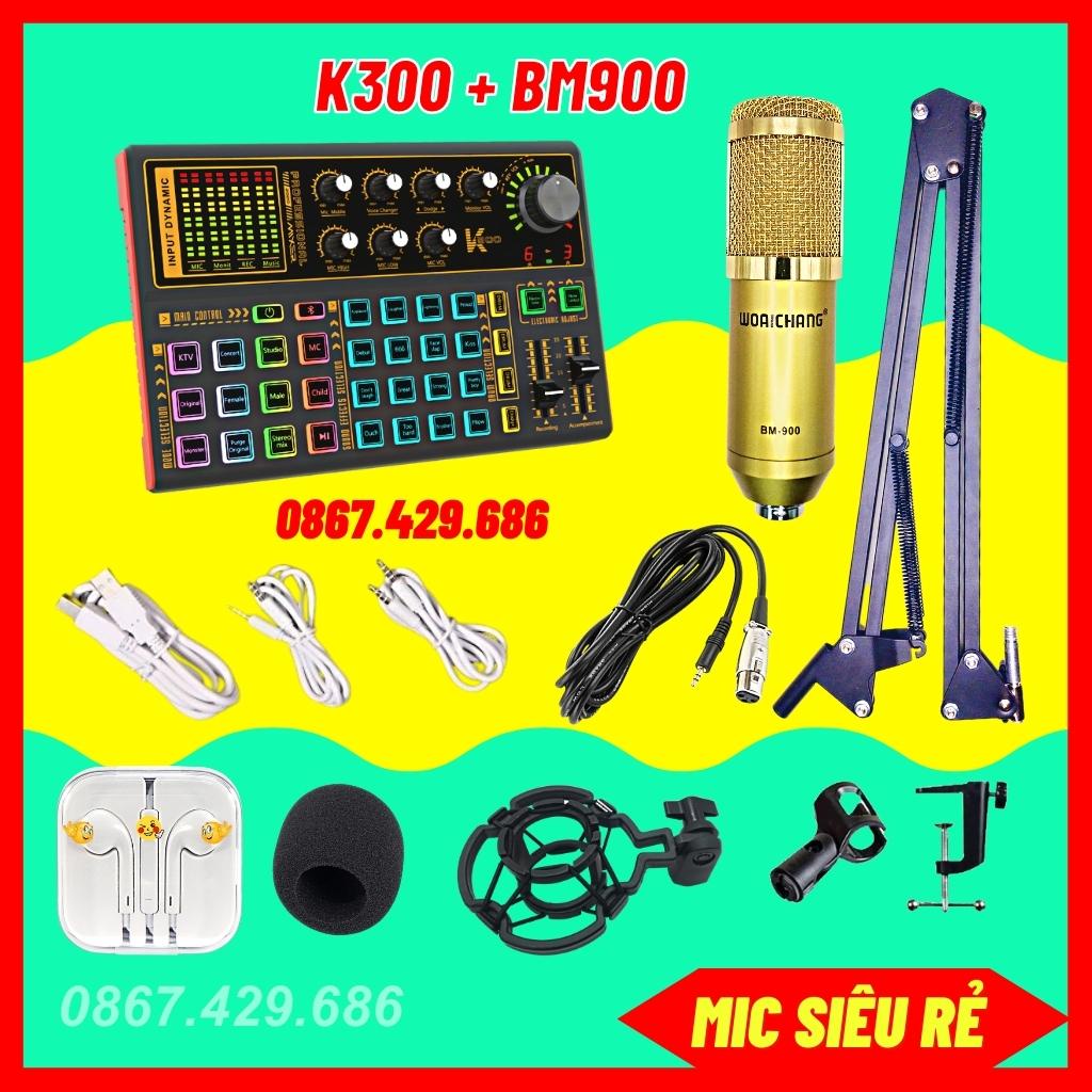 Bộ mic thu âm, livestream sound card K300 và micro BM900 chất âm cực hay, có tiếng cười vỗ tay bảo hành 12 tháng