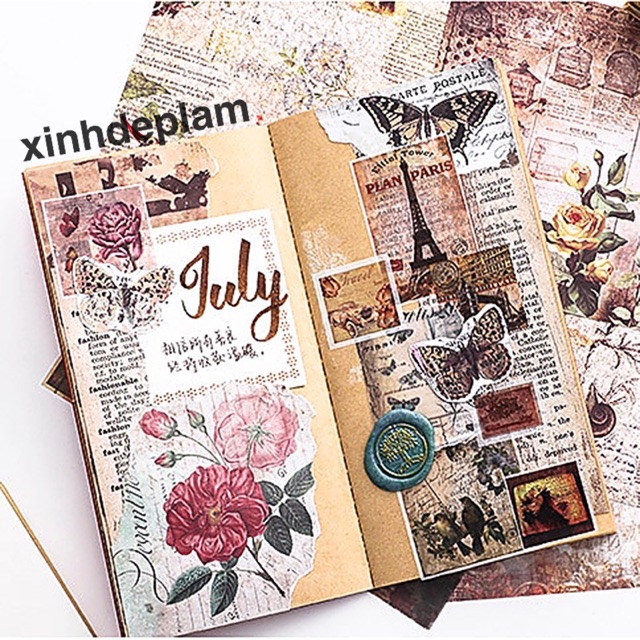 Giấy bìa vintage cổ điển làm planner buller journal srapbook