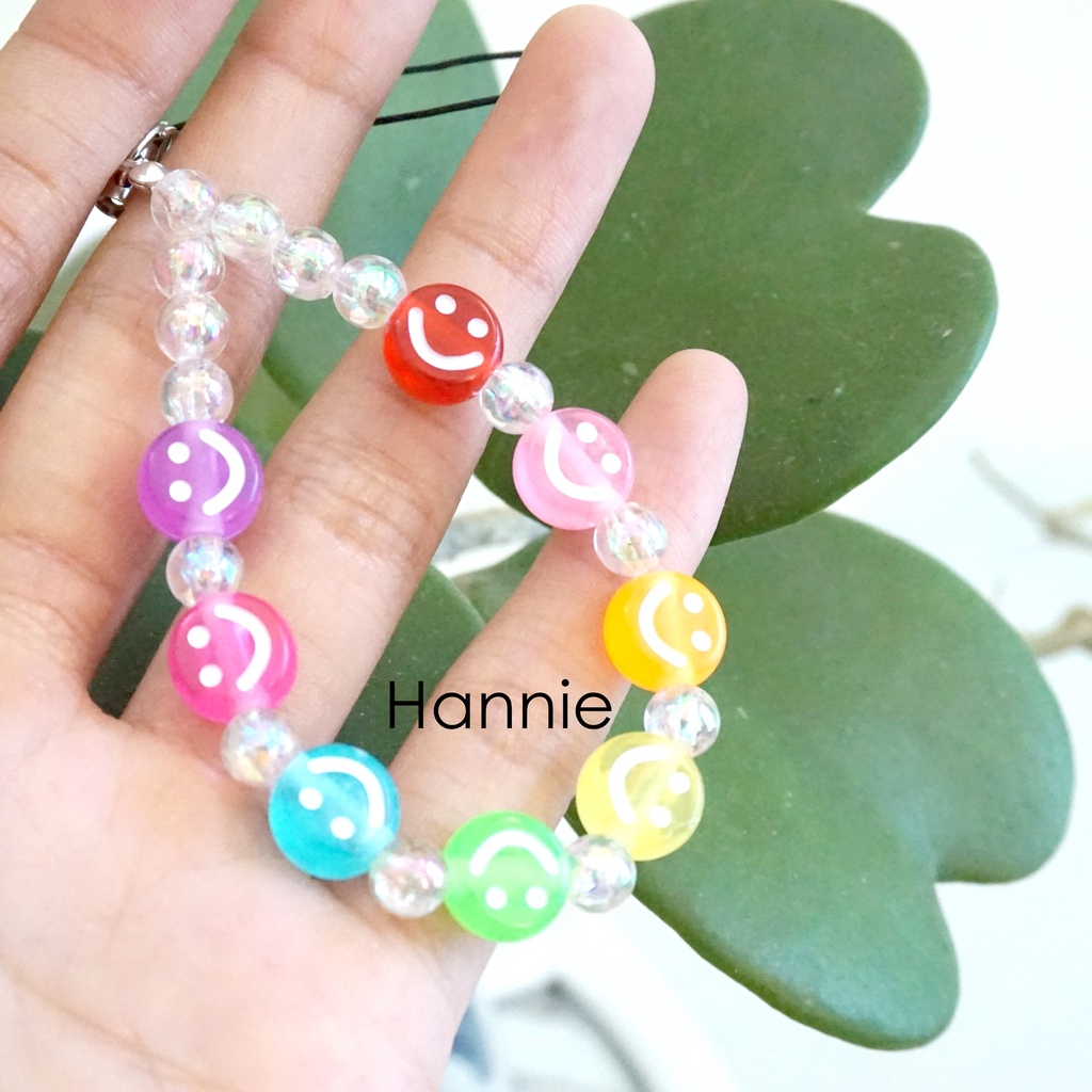 Móc khóa hạt nhựa hologram mặt cười  - Phone strap phụ kiện dây treo túi xách balo chìa khóa điện thoại handmade