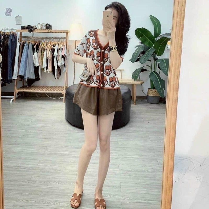 Quần short nữ LOZADO quần sooc da cạp chun dáng xòe chất dày dặn Q504